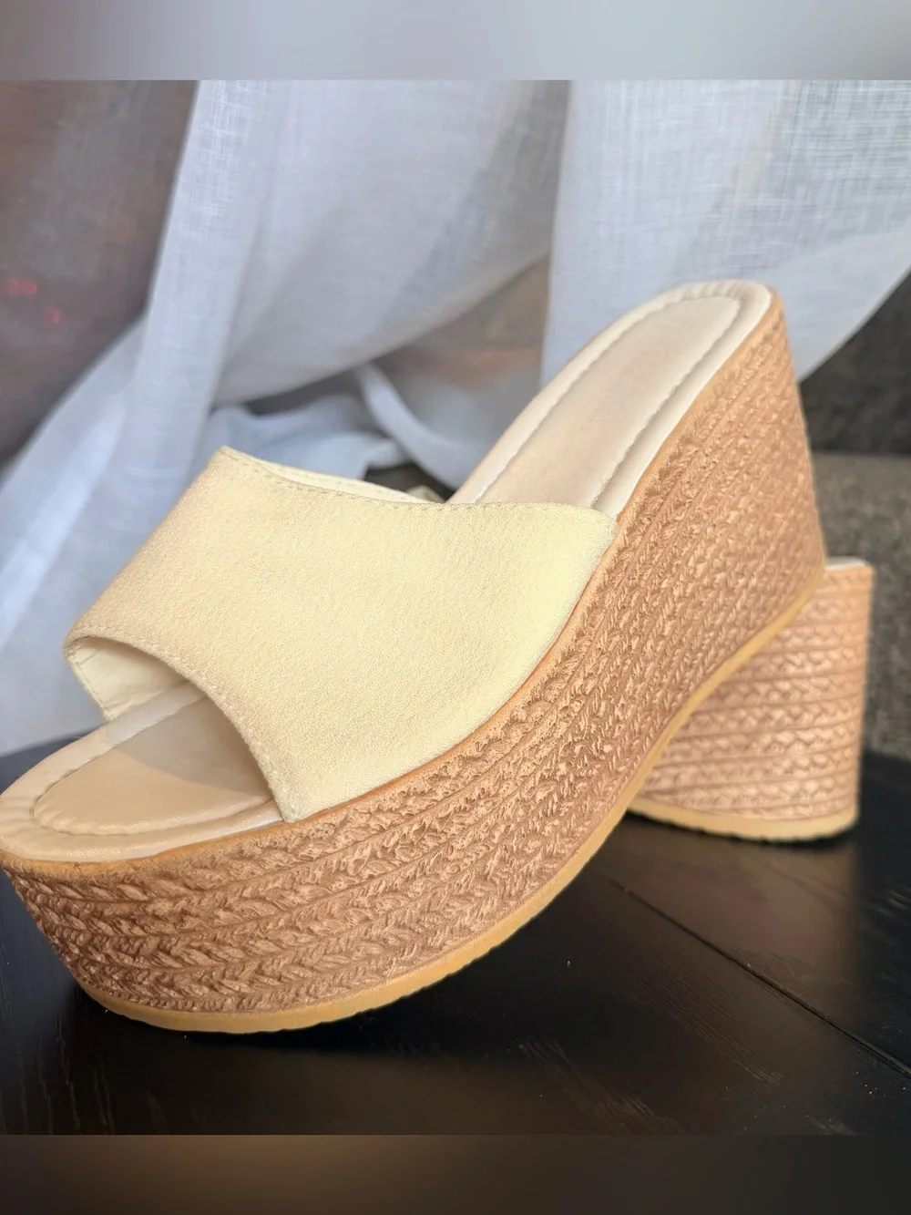 Neutral Cream Platform Wedge Slide Sandals for Women